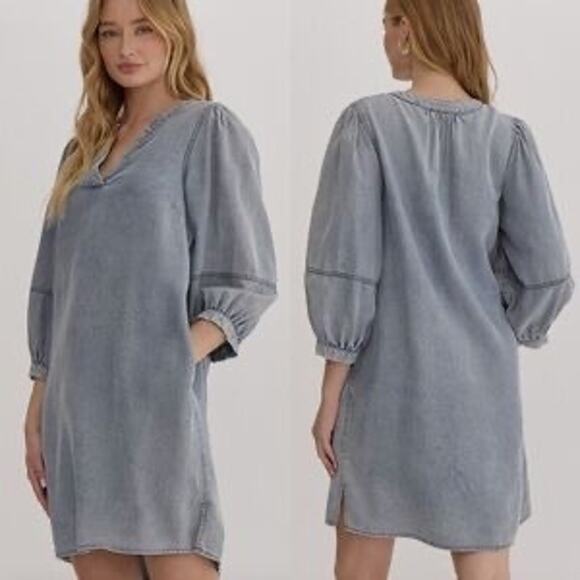 NWT Entro Women’s Sawyer Denim Shirt Dress Sz 1X Chambray Comfy Travel - Picture 1 of 15